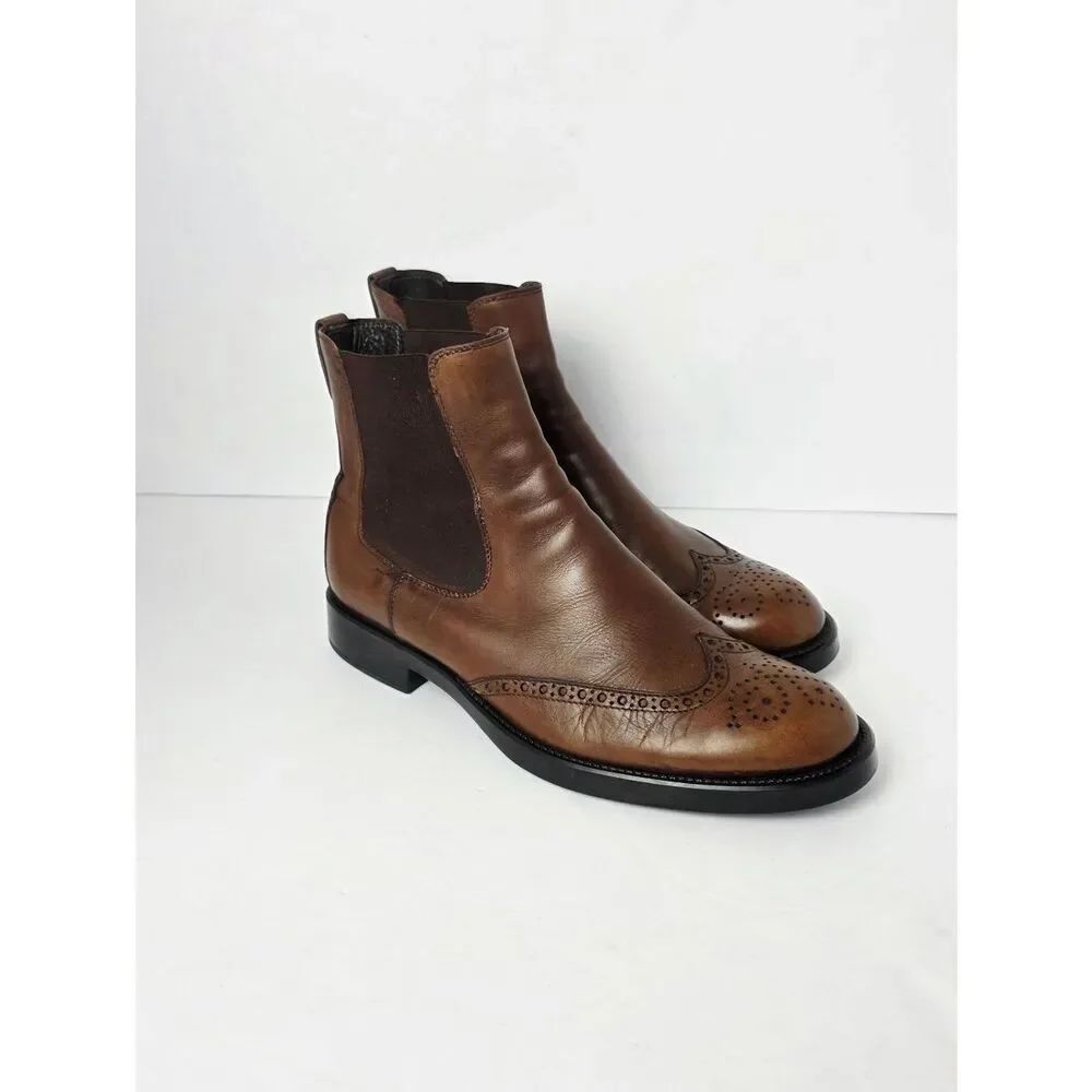 Tod's Chelsea Perforations Wingtip Ankle Boots Mens Brown Size 10